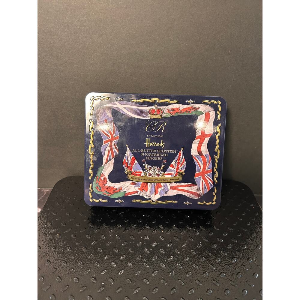 commemorative Harrods tin celebrating the coronation of King Charles III